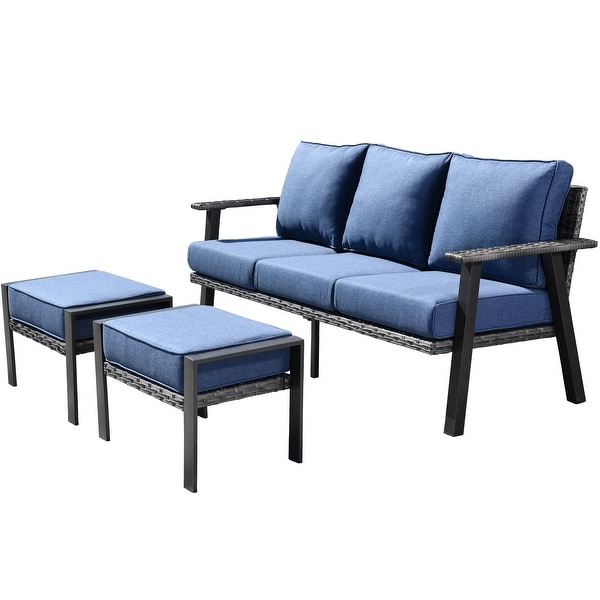 OVIOS Outdoor 3piece Wicker Sectional Sofa Set With Ottoman Steel Frame