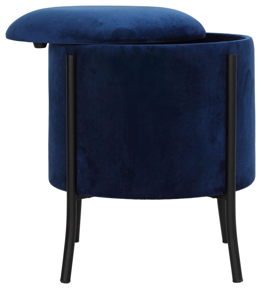 Cortesi Home Seattle Round Storage Ottoman With Metal Legs  Navy Blue Velvet   Contemporary   Footstools And Ottomans   by CozyStreet  Houzz