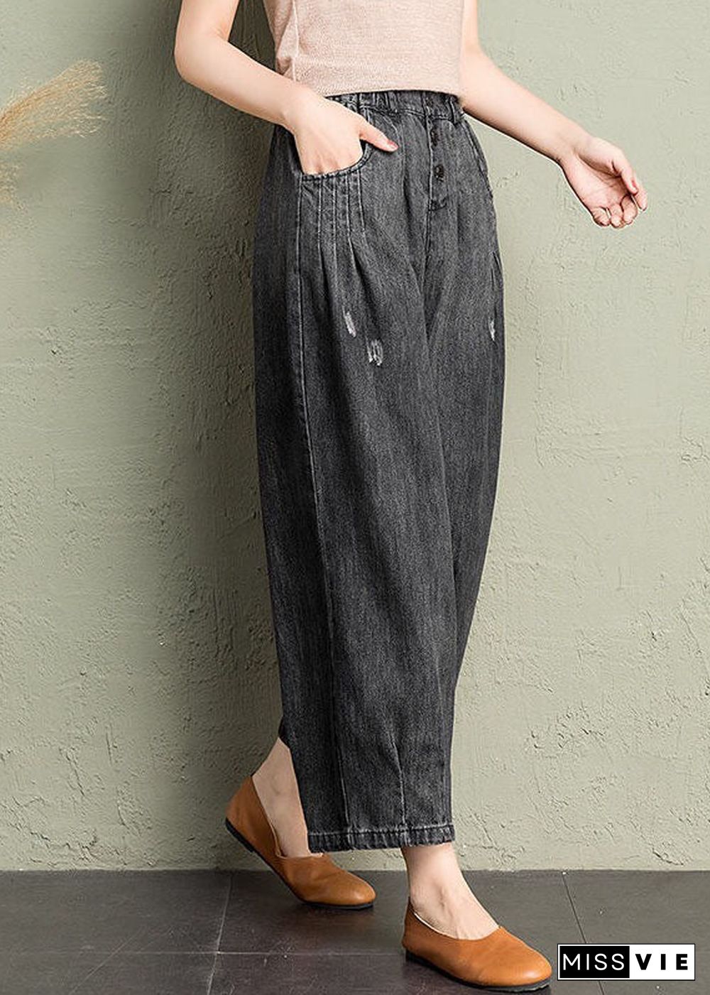 Classy Blue Pockets Loose Harem Fall Denim Pants