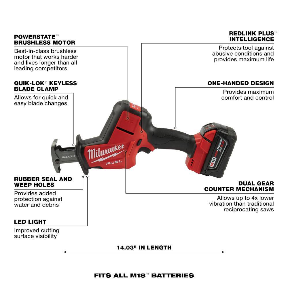 MW M18 FUEL 18V Lithium-Ion Brushless Cordless HACKZALL Reciprocating Saw Kit WM18 Drywall Screw Gun 2719-21-2866-20