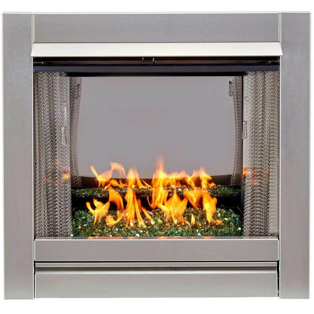 Duluth Forge Vent-Free Stainless Outdoor Gas Fireplace Insert With Emerald Green Fire Glass Media - 24000 BTU 170373