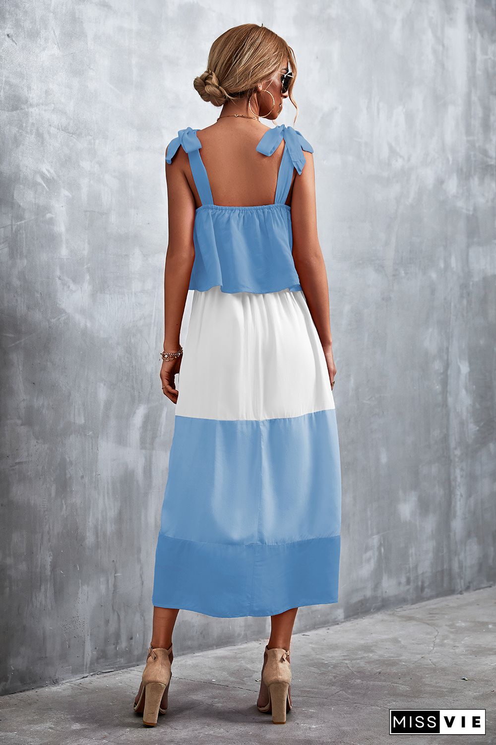 Tie Strap Color Block Maxi Dress