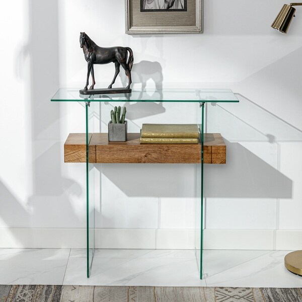 Ivinta Narrow Glass Console Table with Storage， 31.5'' Modern Sofa Table for Small Space