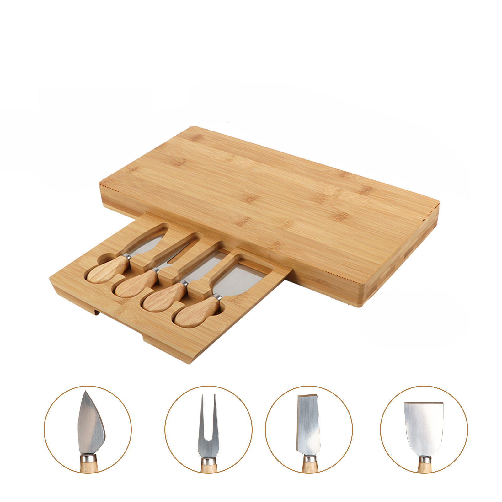 BIGTREE Bamboo Cheese Cutting Board Set Wooden Charcuterie Platter Serving Tray with Cutlery Set for Birthday Gifts Dormitory Furniture