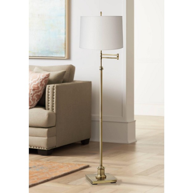 Tall Antique Brass White Mica Paper Drum Shade For Living Room Reading Bedroom