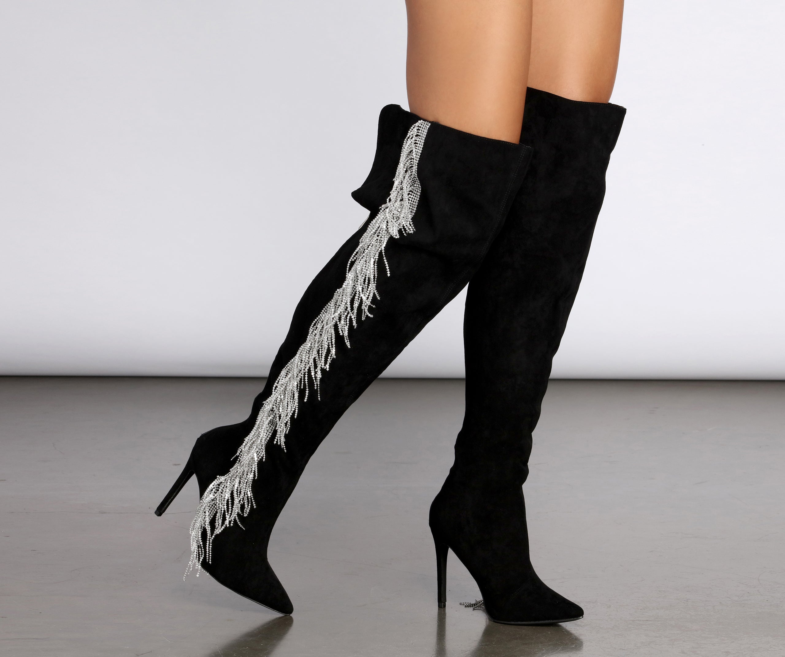 Living In The Limelight Fringe Thigh High Boots