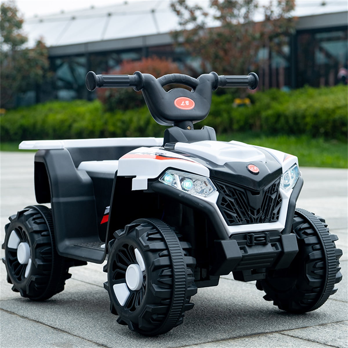 BATE Kids Ride on Toy, Battery Powered 6V 4-Wheeler ATV Quad with Music, LED Lights, White