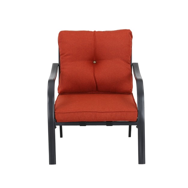 Patio Armchair Orange Patio Festival All weather Powder coated Steel Frame Olefin Upholstered Tufted Button Decor Removable Cushions