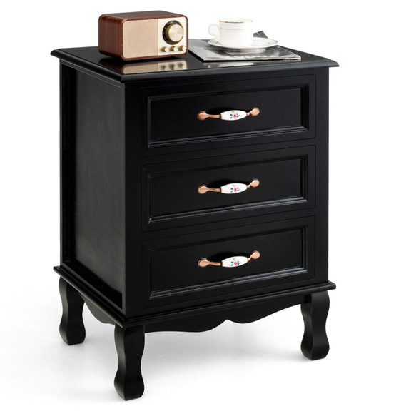 Costway 38701295 3 Drawers Nightstand with Solid W...