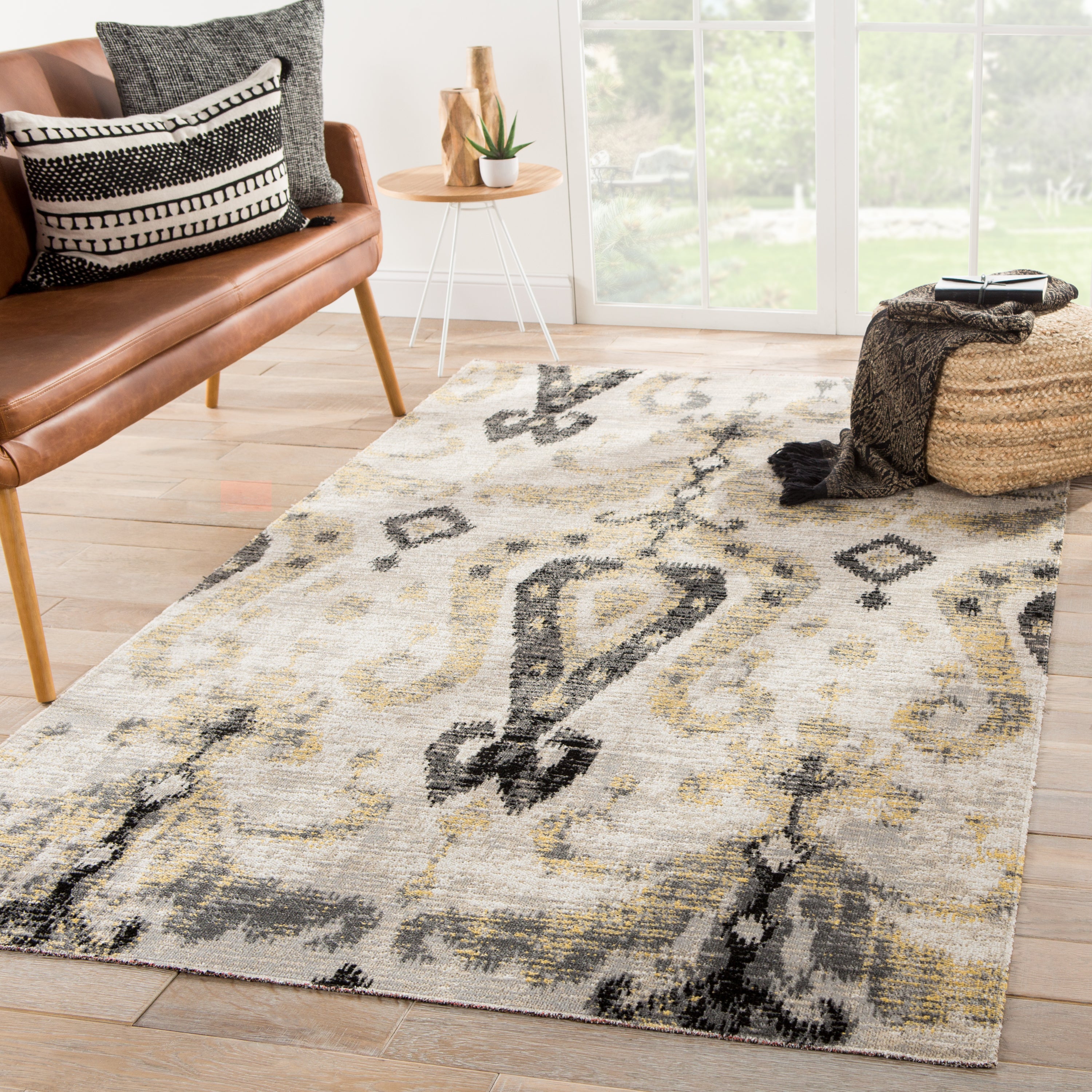 Zenith Indoor/ Outdoor Ikat Gray & Yellow Area Rug