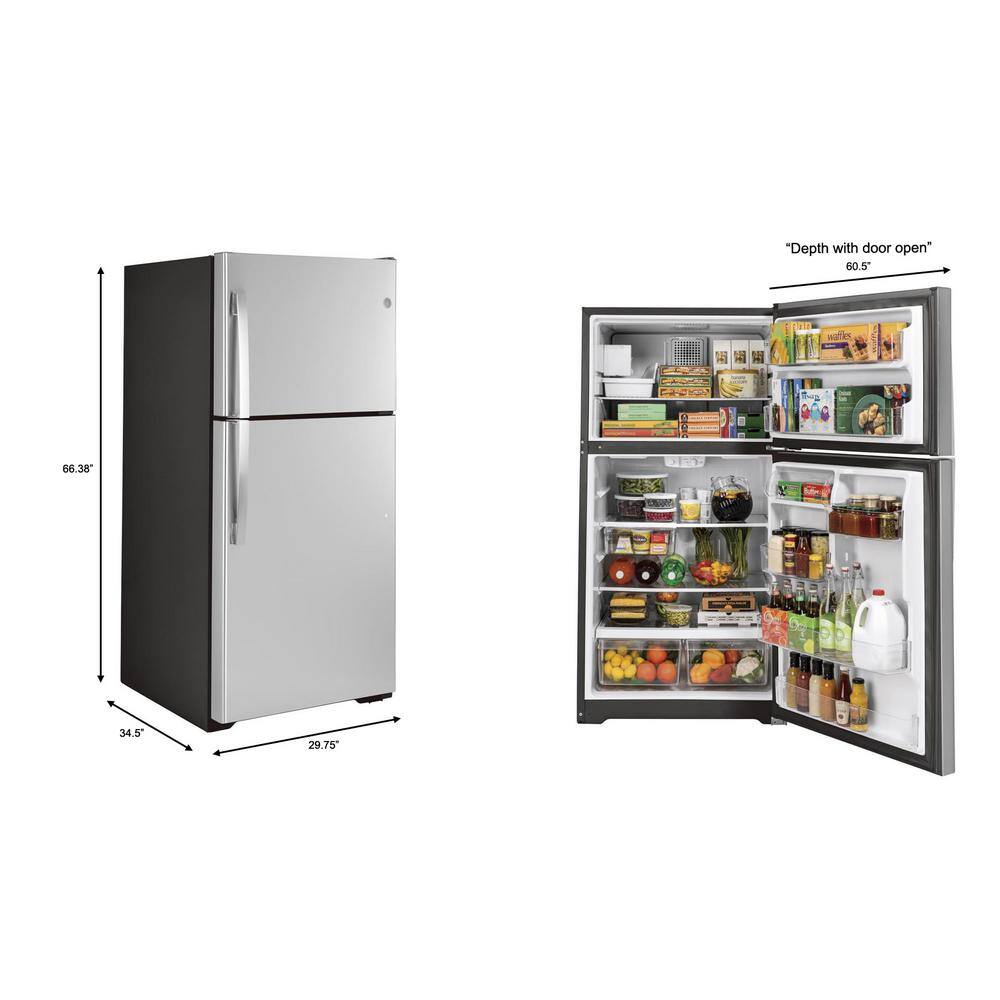 GE 19.2 cu. ft. Top Freezer Refrigerator in Stainless Steel with Reversible Door Hinge GIE19JSNRSS