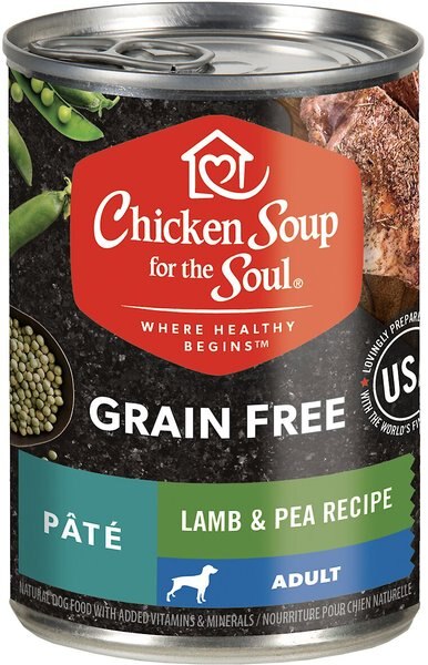 Chicken Soup for the Soul Lamb and Pea Recipe Pate Grain-Free Canned Dog Food， 13-oz， case of 12