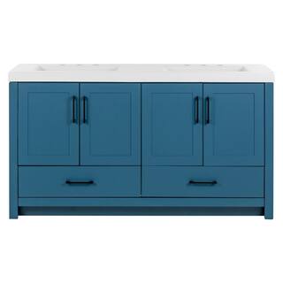 Home Decorators Collection Radien 60.5 in. W x 18.75 in. D x 34.14 in. H Bath Vanity in Admiral Blue with White Cultured Marble Top RN60P2-AE