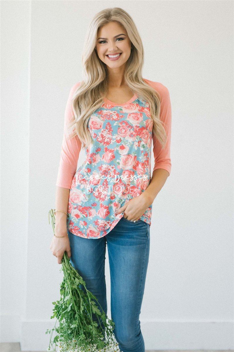 Rose Blossom Baseball Sleeve Top