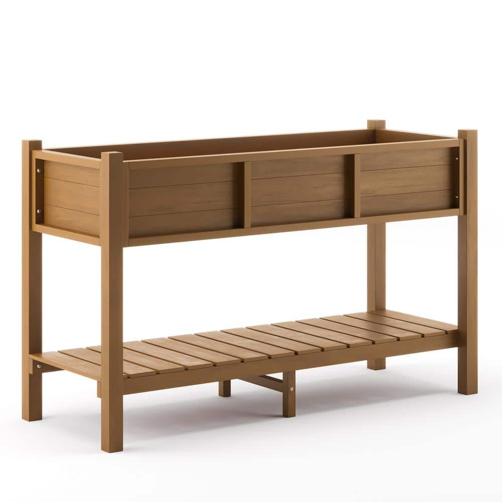 LUE BONA Raised Garden Bed， Elevated Wood Planter Box Stand for Backyard， Patio， Balcony-Teak DPTHD23002-5