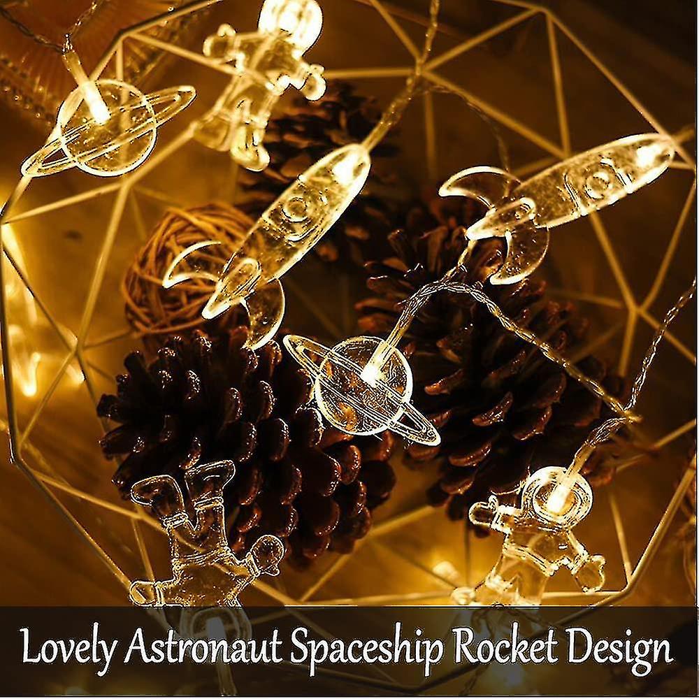 20 Led Children's Room Decorative String Lights， Astronaut Spaceship Rocket Outerspace Galaxy Themed