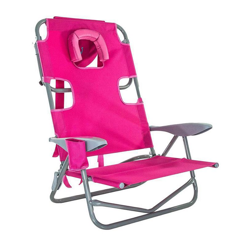 Ostrich On-Your-Back Outdoor Lounge 5 Position Reclining Beach Lake Chair， Pink