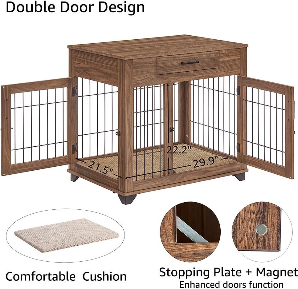 Unipaws Wooden Wire Double Door Furniture Dog Crate