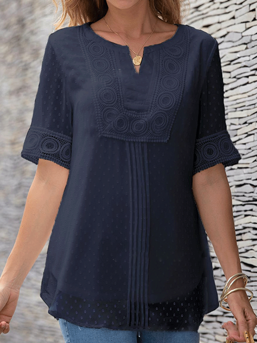 Casual All-match Solid Color Short-sleeved Pullover Blouse