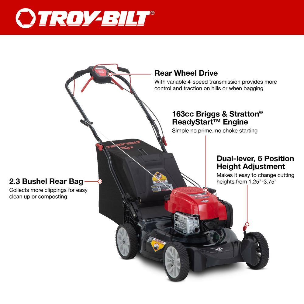 Troy-Bilt XP 21 in. 163 cc Briggs and Stratton ReadyStart Engine 3-in-1 Gas RWD Self Propelled Lawn Mower TB310B XP