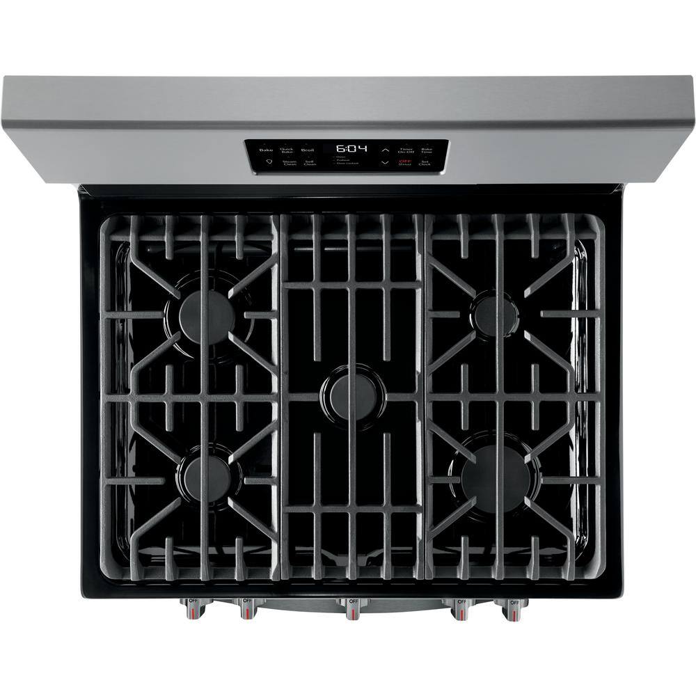 FRIGIDAIRE GALLERY 30 in. 5 cu. ft. Gas Range with Steam Clean Quick Bake Convection in Smudge-Proof Stainless Steel GCRG3038AF