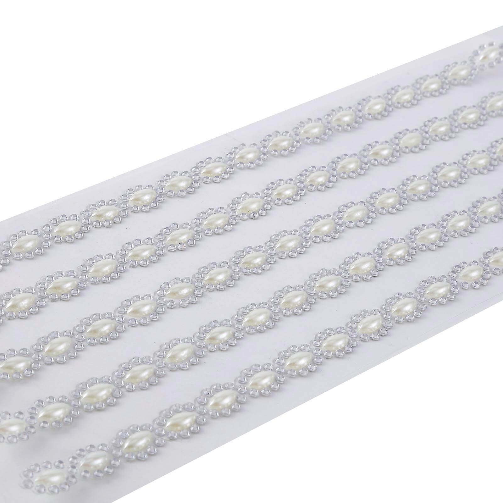 5 Strips Stick on Rhinestone Gems - Oval Self Adhesive Diamond Rhinestone Stickers - Silver