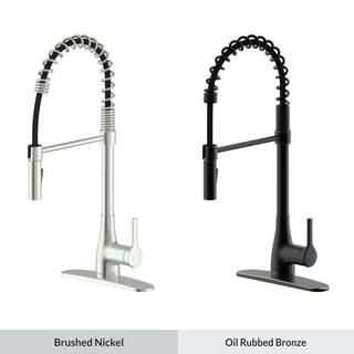 FLOW Classic Series Single-Handle Pull-Down Spring Neck Sprayer Kitchen Faucet in Brushed Nickel ClassSpring-BN