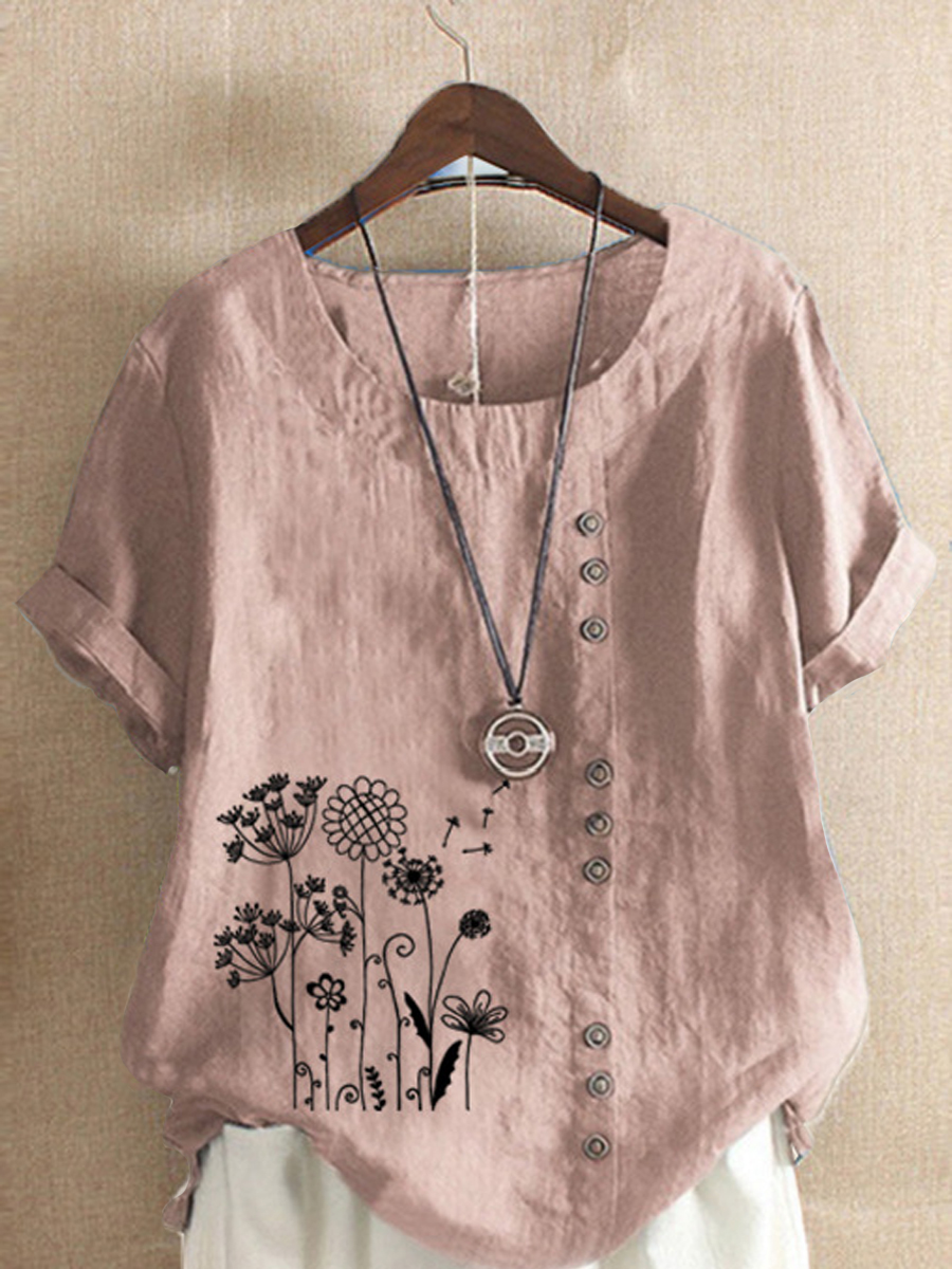 Casual Vintage Floral Print Short Sleeve Blouse