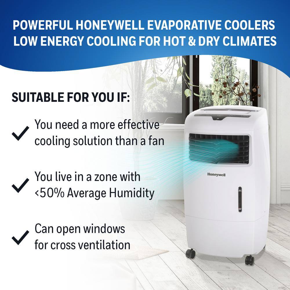 Honeywell 500 CFM 4-Speed Indoor Portable Evaporative Air Cooler (Swamp Cooler) with Remote Control for 300 sq. ft. CL25AE