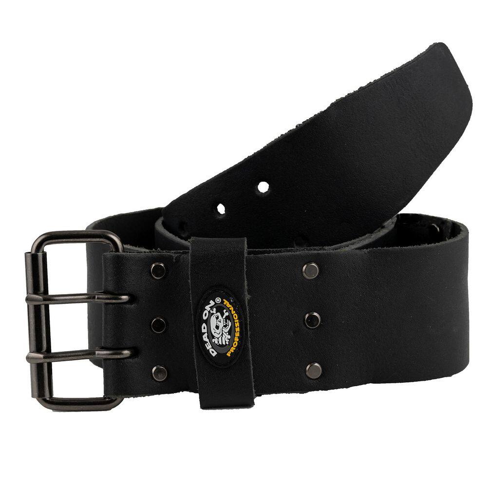 DEAD ON TOOLS 3 in. Wide Oil Tan Tool Belt in Black Saddle Leather with Double Tongue Roller Buckle HD222222