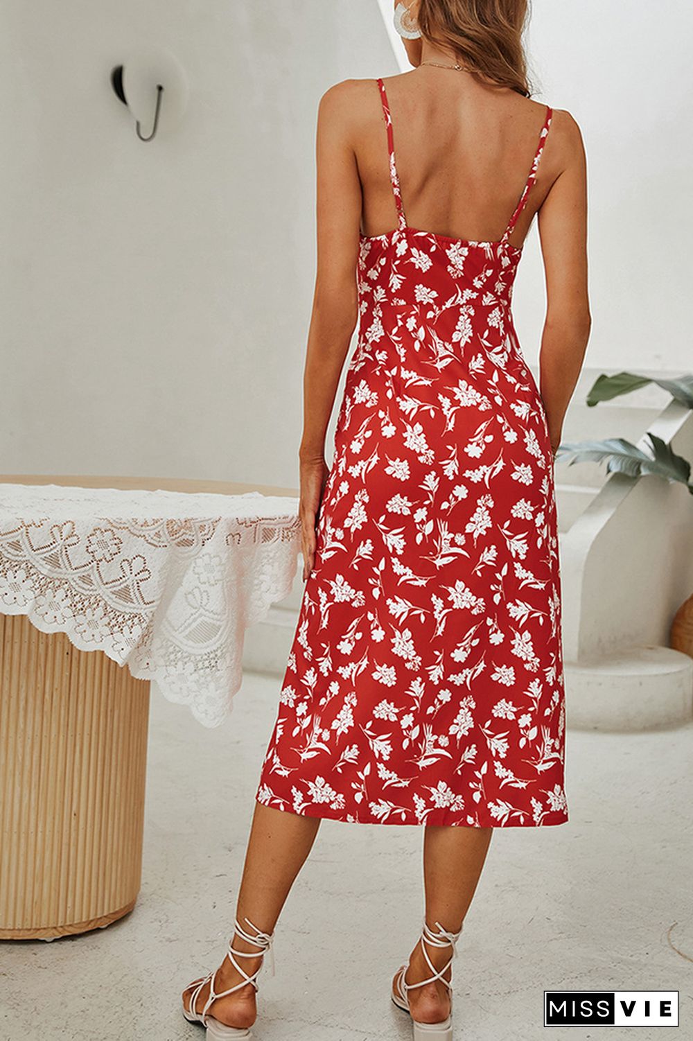 Sleeveless Floral Print A-Line Dress Wholesale