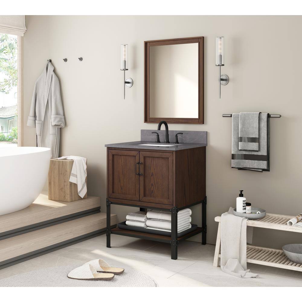 Home Decorators Collection Alster 30 in. W x 22 in. D x 34.5 in. H Vanity in Brown Oak with Engineered Calacatta Grey Marble Top and White Sink TJ-0401V3022BR