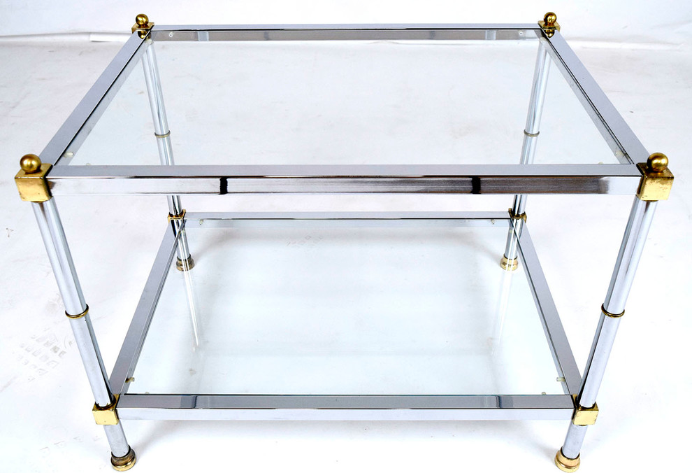 Consigned Vintage Mid Century Modern Chrome and Brass Side Table   Transitional   Side Tables And End Tables   by Castle Antiques  Houzz