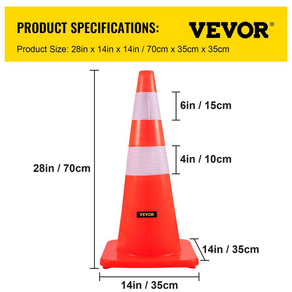 VEVOR Safety Cones 28 in. H PVC Orange Traffic Cone with 2 Reflective Collars for Traffic Control (12-Pack) AQZYCQ2812PC1BVA3V0