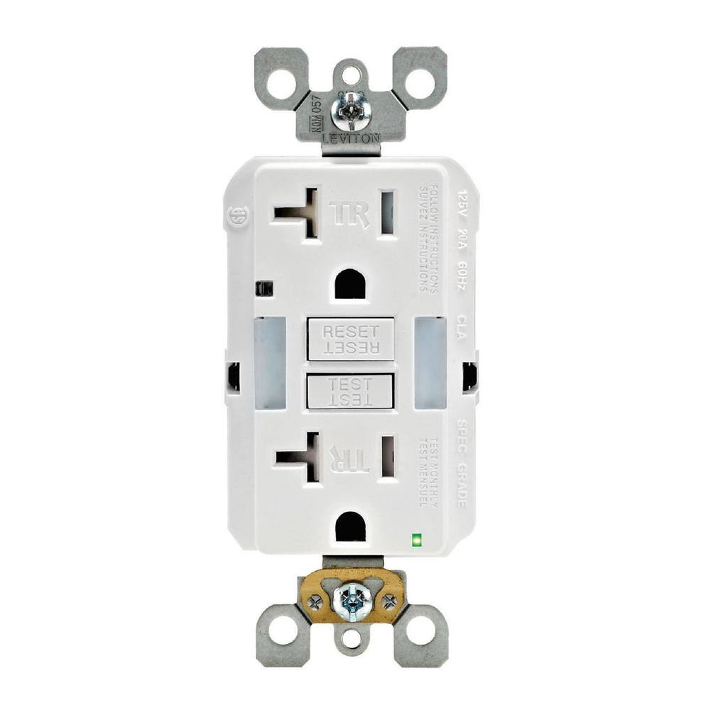 Leviton 20 Amp Self-Test SmartlockPro Combo Duplex Guide Light and Tamper Resistant GFCI Outlet White R92-GFNL2-00W