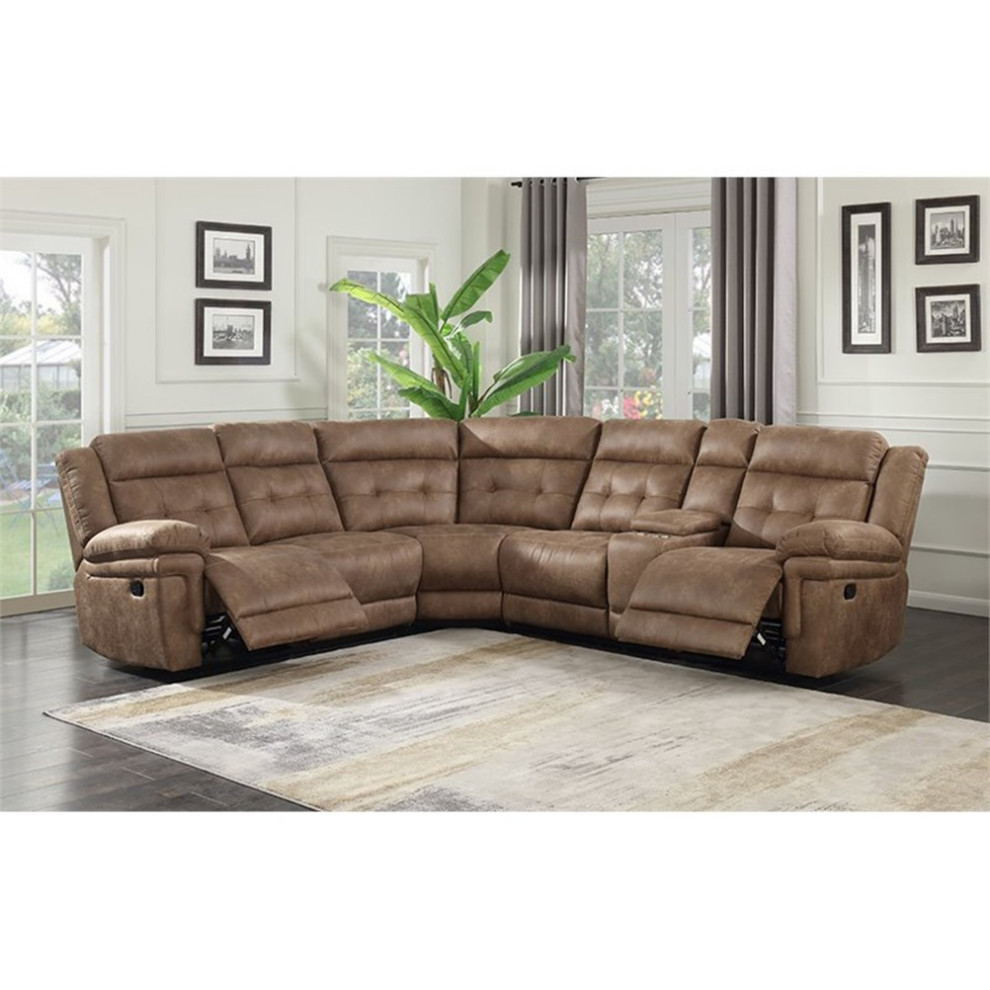 Steve Silver Transitional 3 Piece Microfiber Reclining Sectional in Chocolate   Transitional   Sectional Sofas   by Homesquare  Houzz