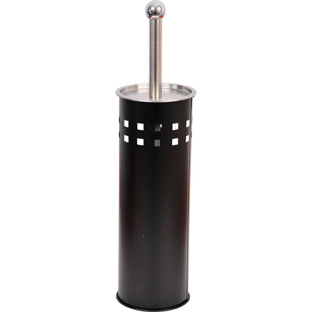 Perforated Metal Bath Free Standing Toilet Bowl Brush with Holder Stainless Steel Lid Color: Black 6602103