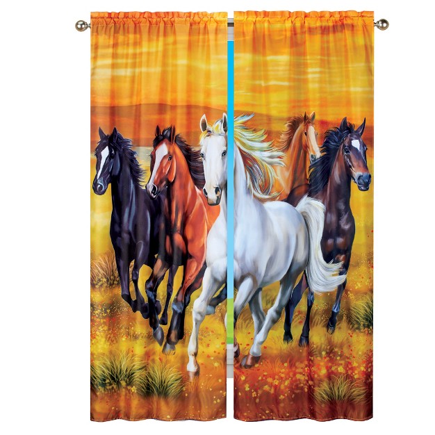 Collections Etc Running Horses Scene Window Curtains Set