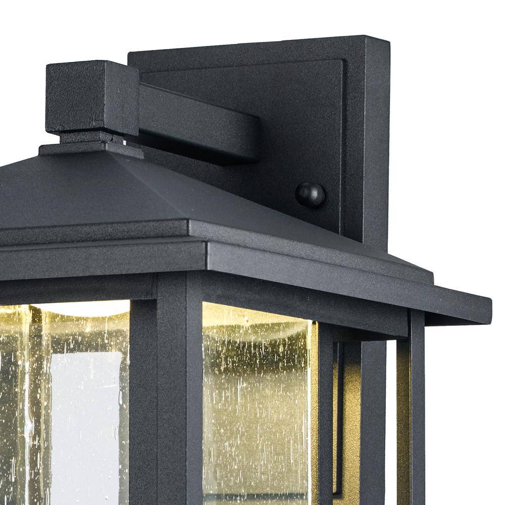 Home Decorators Collection Mauvo Canyon Black Dusk to Dawn Large LED Outdoor Wall Light Fixture with Seeded Glass L-06005-DEL