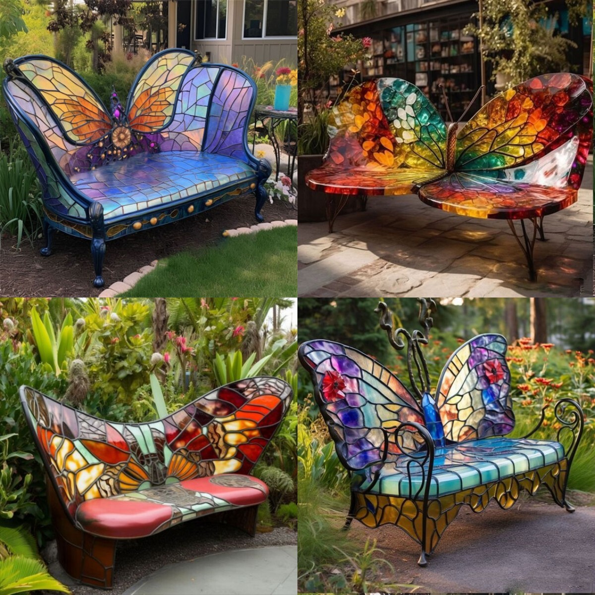 💝LAST DAY 70% OFF🔥Garden art iron&Stained Glass Butterfly Benches