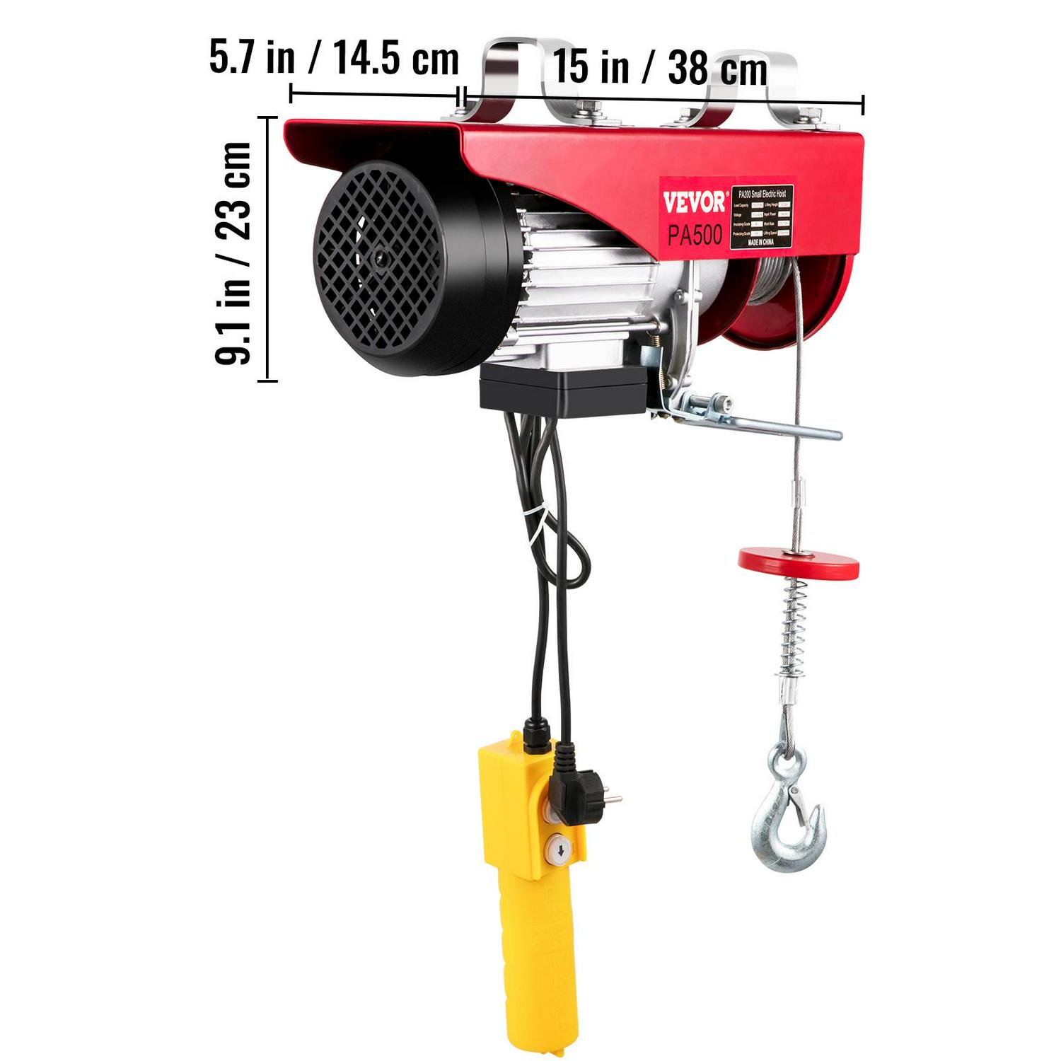 VEVORbrand Lift Electric Hoist 1100lbs， Electric Hoist 110v， Remote Control Electric Winch Overhead Crane Lift Electric Wire Hoist for Factories， Warehouses， Construction， Building， Goods Lifting