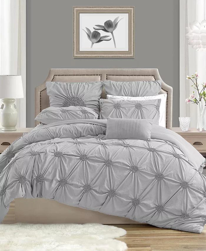 Cathay Home Inc. Charming Ruched Rosette Duvet Cover Set - Twin Twin XL