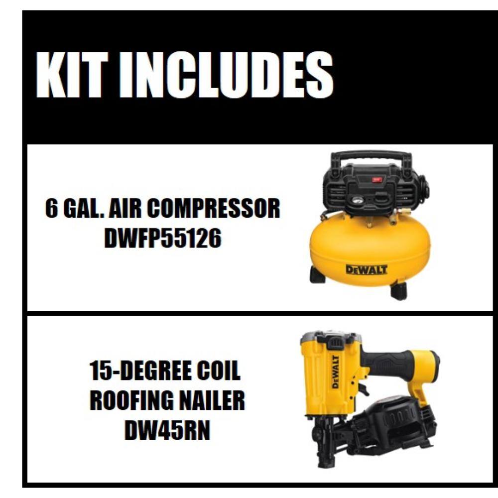 DW 6 Gal. 165 PSI Electric Pancake Air Compressor and Pneumatic 15-Degree Coil Roofing Nailer DWFP5512645RN