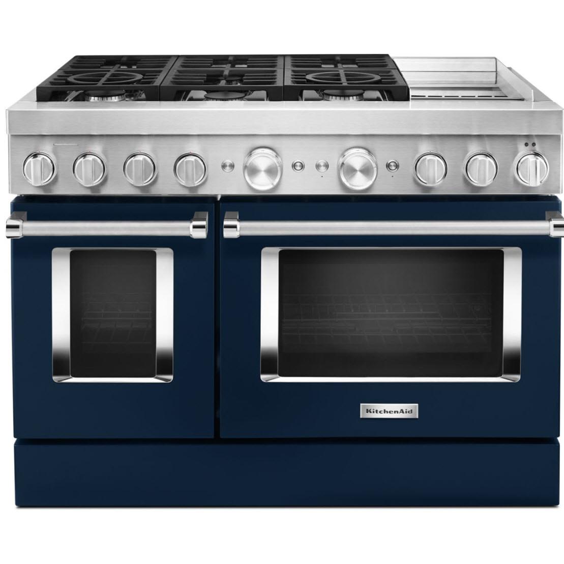 KitchenAid 48-inch Freestanding Dual Fuel Range with Even-Heat? True Convection KFDC558JIB