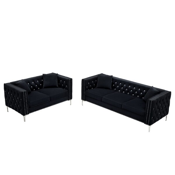 2 Piece Modern Velvet Living Room Set with Sofa and Loveseat