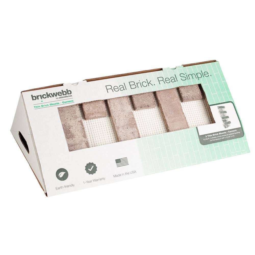 Old Mill Brick Brickwebb Little Cottonwood Thin Brick Sheets - Corners (Box of 3 Sheets) 21 in x 15 in (5.3 linear ft.) BWC-370010CS