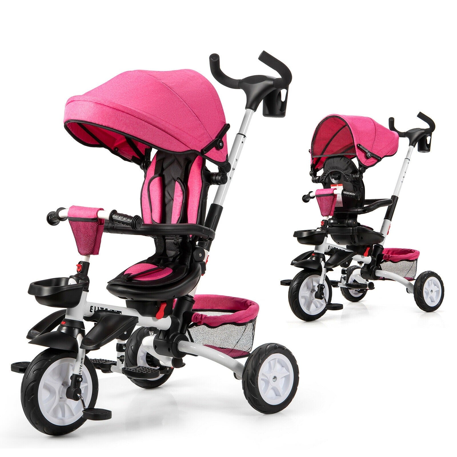 BABY JOY Baby Tricycle, 7-in-1 Kids Folding Steer Stroller w/ Rotatable Seat