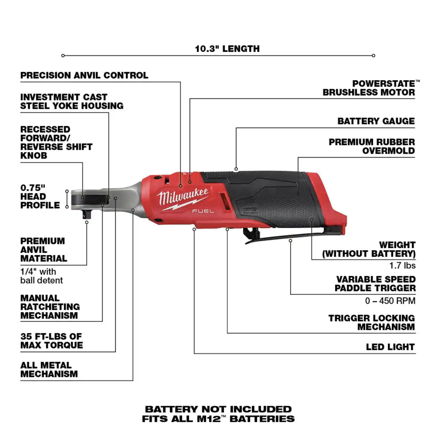 Milwaukee M12 FUEL 12-Volt Lithium-Ion Brushless Cordless High Speed 1/4 in. Ratchet (Tool-Only)