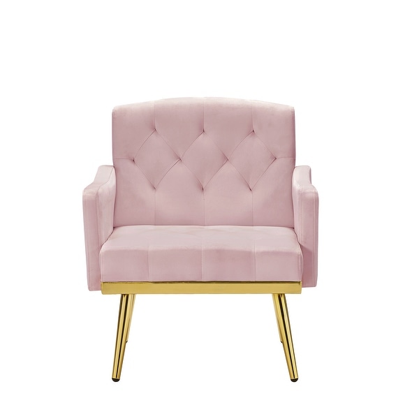 Accent Chair Tufted Armchair， Velvet Fabric Upholstery Accent Chairs with Metal Legs