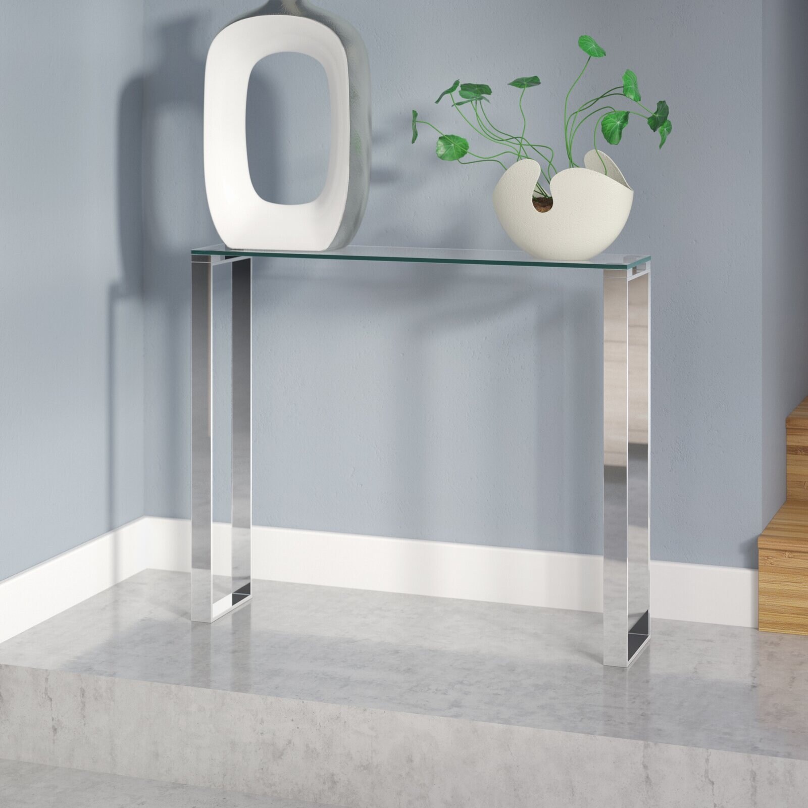 Gem Modern Tempered Glass and Stainless Steel Console Table (3 Size Options)